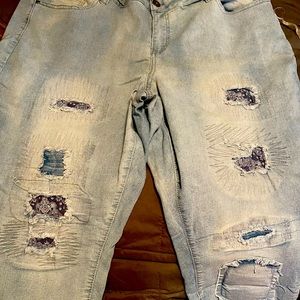 Revolution by Revolt. Ankle Length. Light Blue Denim. Distressed